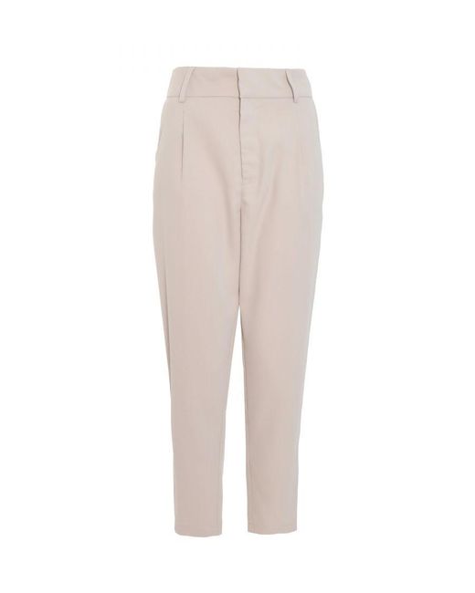 Quiz White Petite High Waisted Tapered Trousers