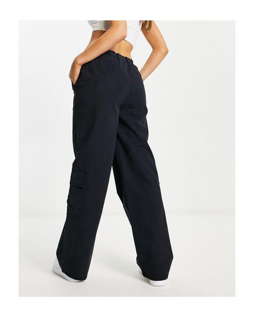 ASOS Blue Oversized Cargo Trouser With Multi Pocket And Tie Waist