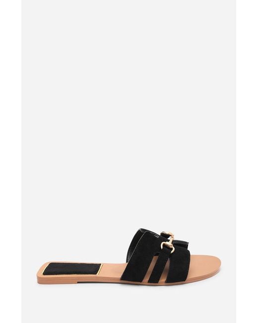 Where's That From Black Dorina Embellished Suede Slide On Sandals