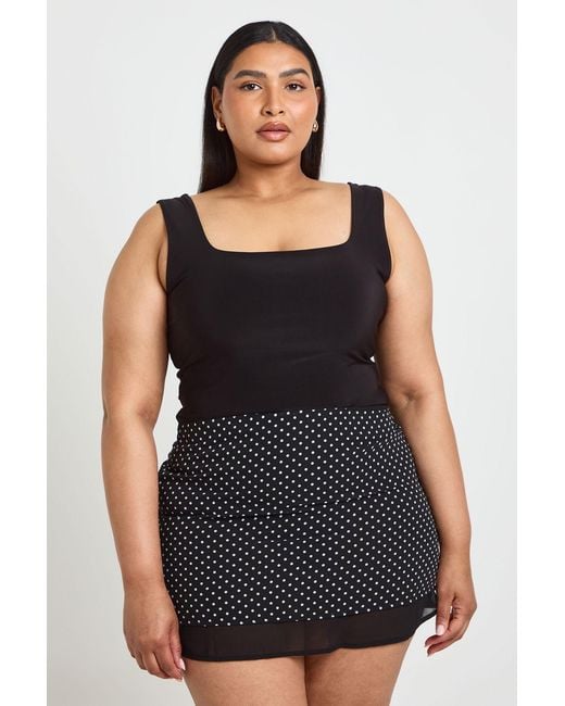 Boohoo Black Plus Polka Dot Layered Hem Mini Skirt