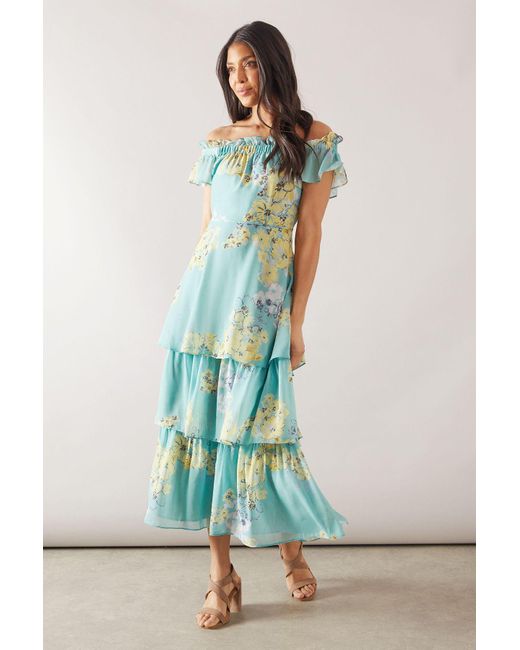 Wallis Green Off-Shoulder Tiered Midaxi Dress