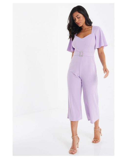 Quiz Purple Lilac Belted Culotte Jumpsuit