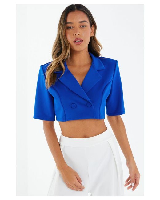 Quiz Blue Short Sleeve Cropped Blazer
