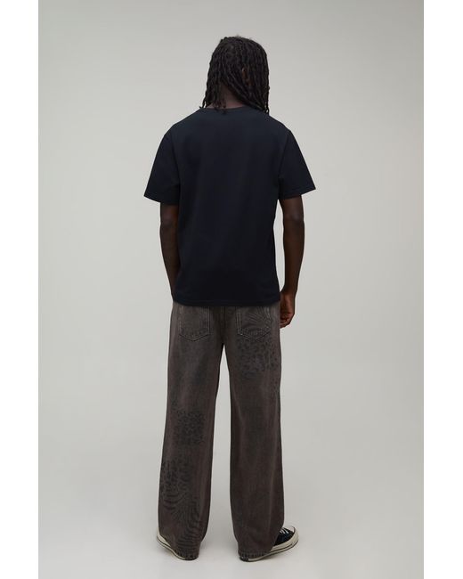 BoohooMAN Black Mixed Animal Print Relaxed Fit Jeans for men