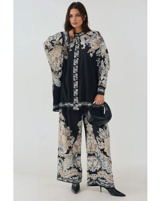Hiccup Black Printed High Waist Kimono-Pants Co-Ord Set