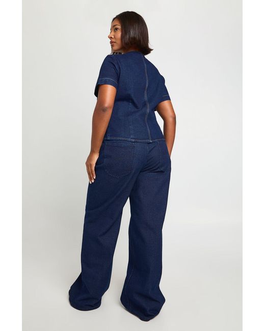 Boohoo Blue Plus Contrast Stitch Denim Straight Leg Jean