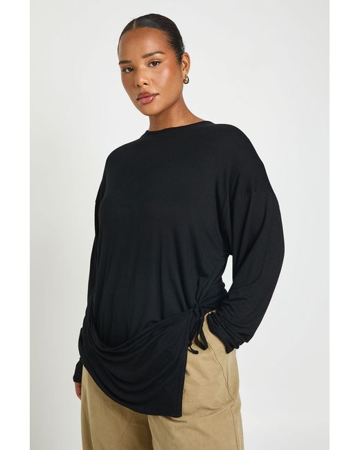 Boohoo Blue Plus Wrap Tie Side Oversized Long Sleeve T-Shirt