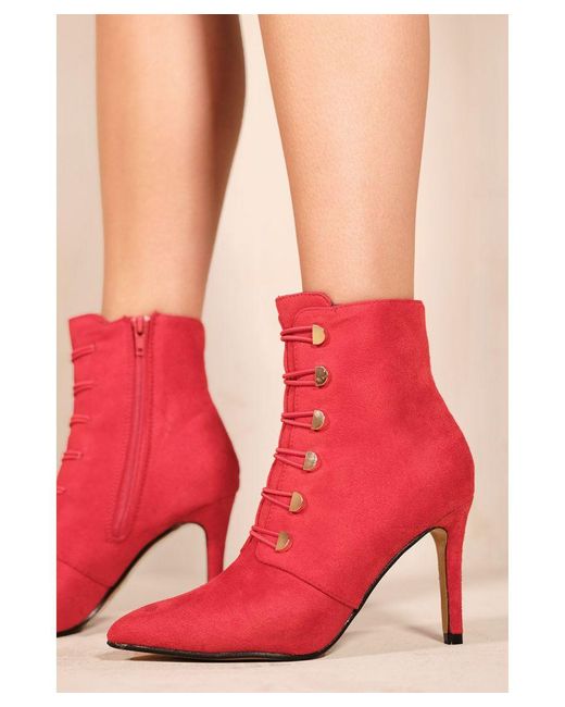 Where's That From Red 'Blythe' Pointed Toe Mid Heel Ankle Boots