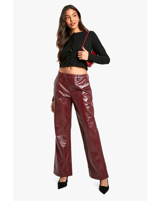 Boohoo Red Croc Pu Low Rise Straight Leg Trouser