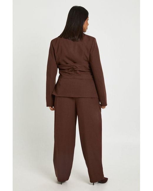 Boohoo Brown Plus Barrel Leg Tailored Trouser
