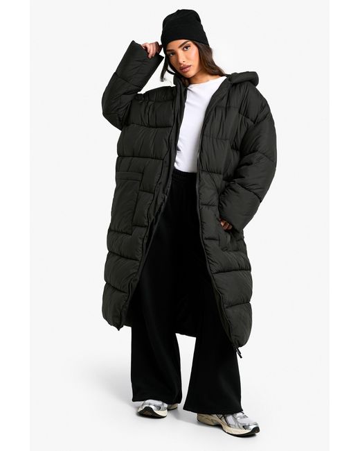 Boohoo Black Petite Hooded Longline Puffer Coat