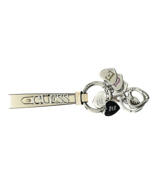 Guess White Strip Keychain With The Brand Name And Pendant Details Rw8380P0201
