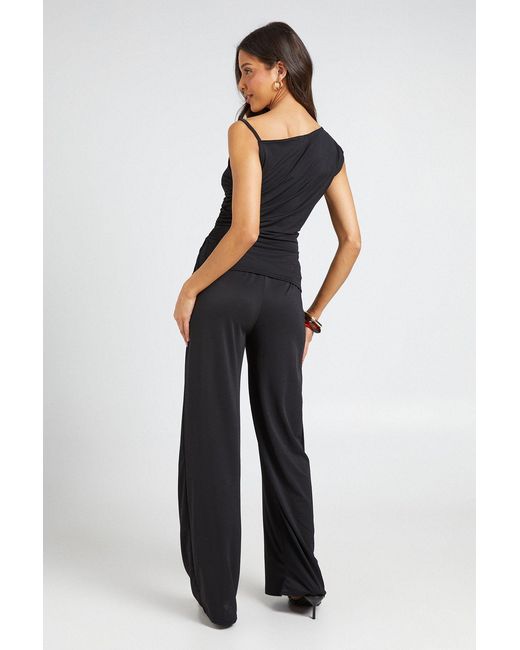 Boohoo Blue One Shoulder Ruched Side Top And Trouser Coord