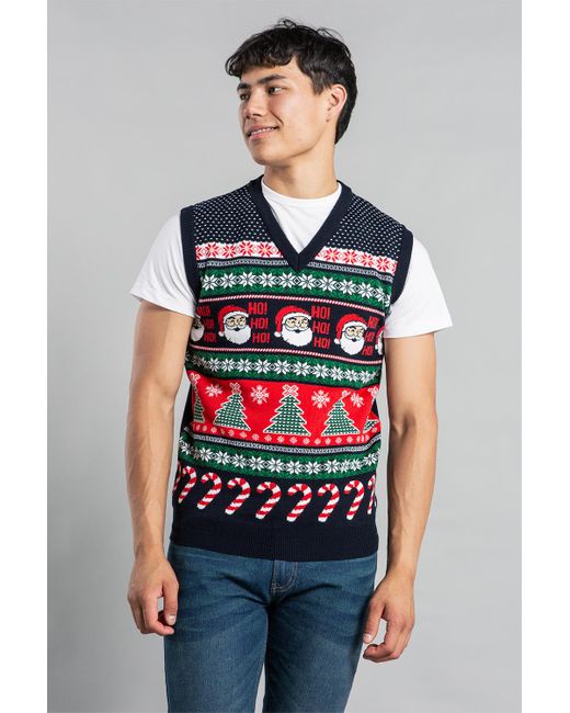 Tokyo Laundry White Dark Christmas V Neck Jacquard Knitted Vest for men