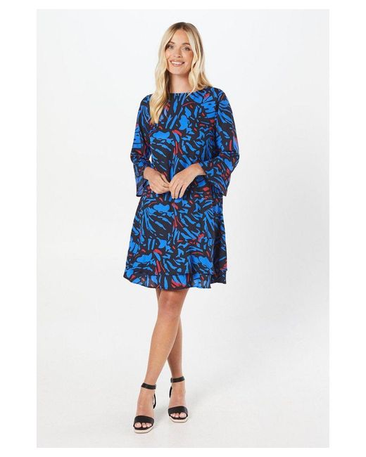 Wallis Blue Petite Abstract Tiered Shift Dress