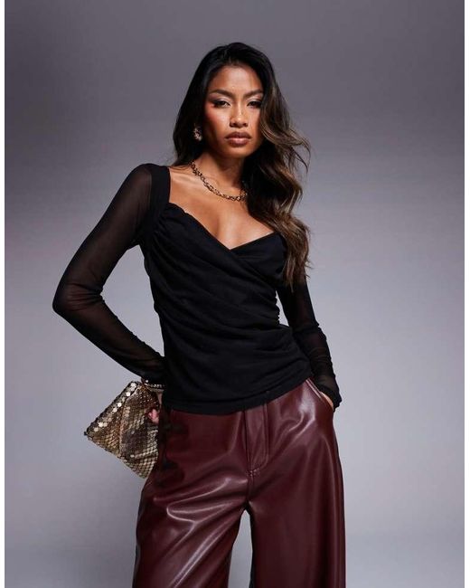 ASOS Purple Mesh Wrap Sweetheart Top