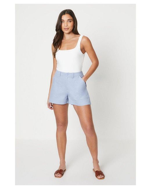 Oasis White Petite Twill Contrast Stitch Shorts