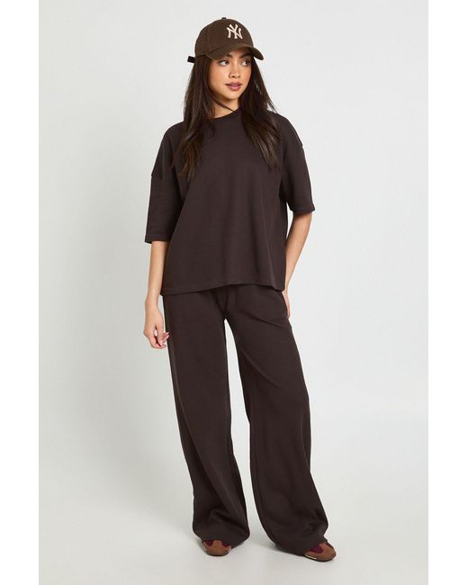 Boohoo Brown Waffle Straight Leg Trouser