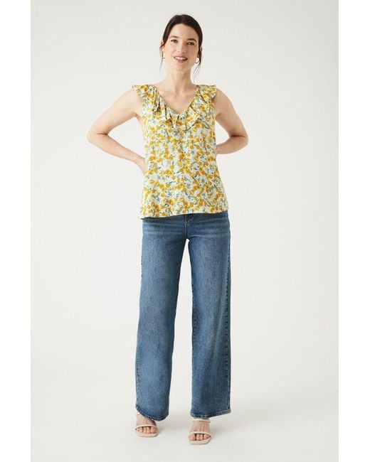MAINE Blue Ruffle Neck Blouse