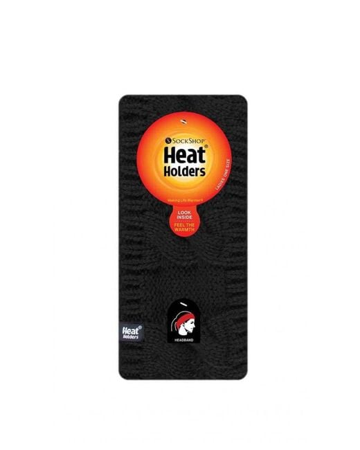 Heat Holders Black Ladies Cable Knitted Fleece Lined Thermal Winter Ear Warmer Headband