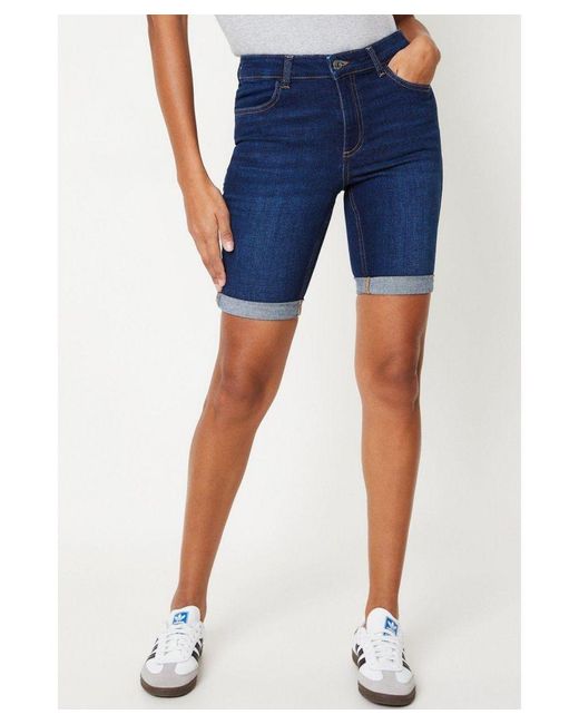 Dorothy Perkins Blue Stretch Denim Knee Shorts