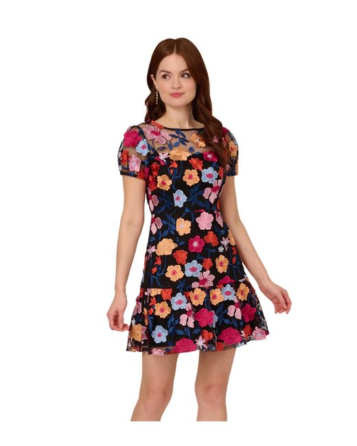 Adrianna Papell Embroidered Flounce Dress