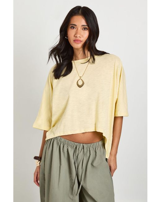 Boohoo Natural Sheer Slub Curved Hem Oversized T-Shirt