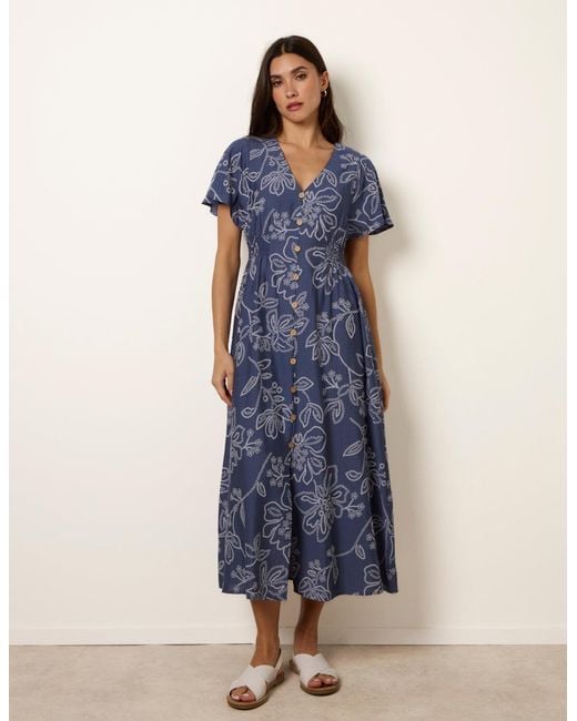 Blue Vanilla Green Button Front Midi Dress