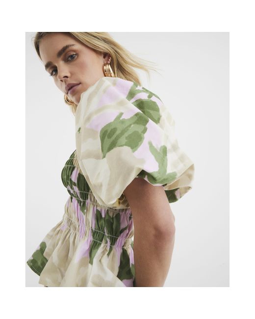 River Island Petite Puff Sleeve Floral Shirred Top in Green Lyst UK
