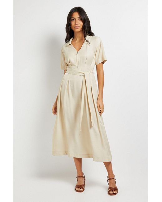 Wallis Natural Denim Look Zip Belted Midi Dress