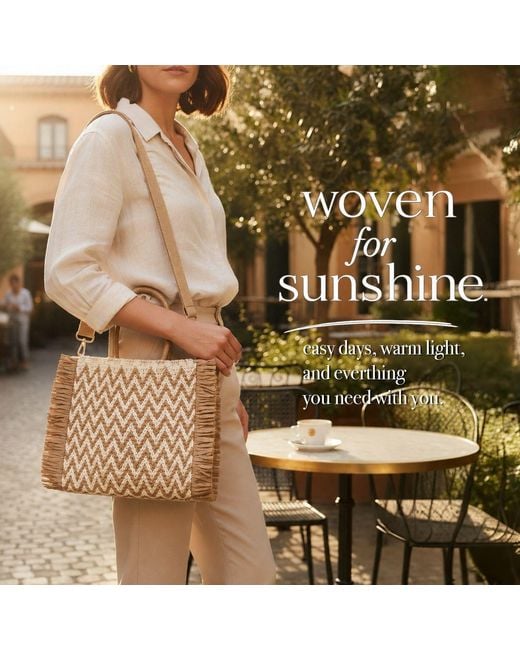 Woodland Leathers Natural Summer Bag, Eco Beach Large Paper Woven Hand With Raffia Fringe