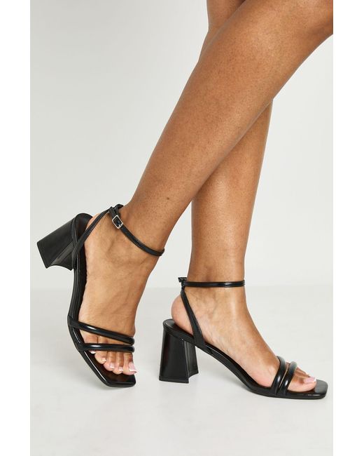 Boohoo Black Metallic Padded Strap 2 Part Mid Block Heels