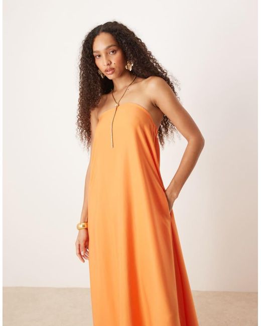 ASOS Orange Cupro Bandeau Maxi Dress