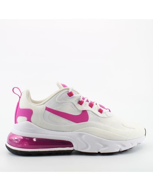 Nike Pink Air Max 270 Reagieren Sie Weiße Textile Schnürungstrainer Cj0619 100