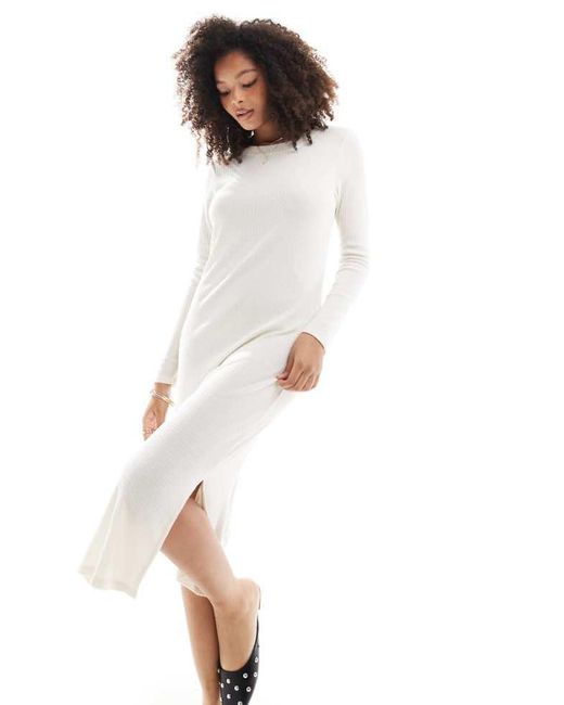 Vero Moda White Ribbed Jersey Midi Dress