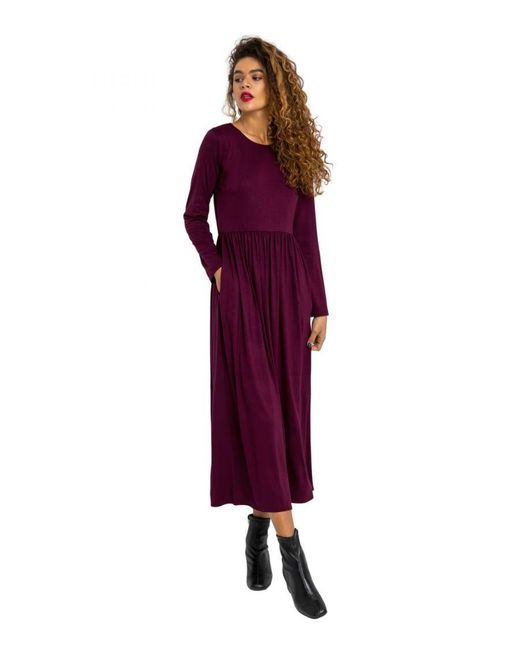 Roman Purple Long Sleeve Jersey Maxi Dress Faux Leather