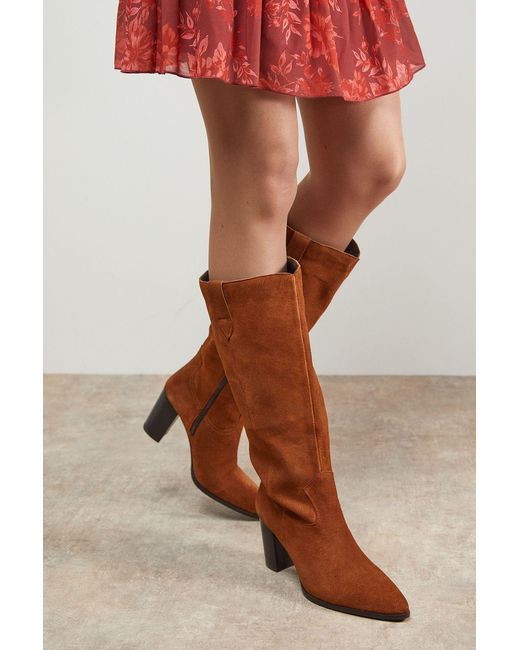 Oasis Brown Kresta Suede High Block Heel Knee Boots