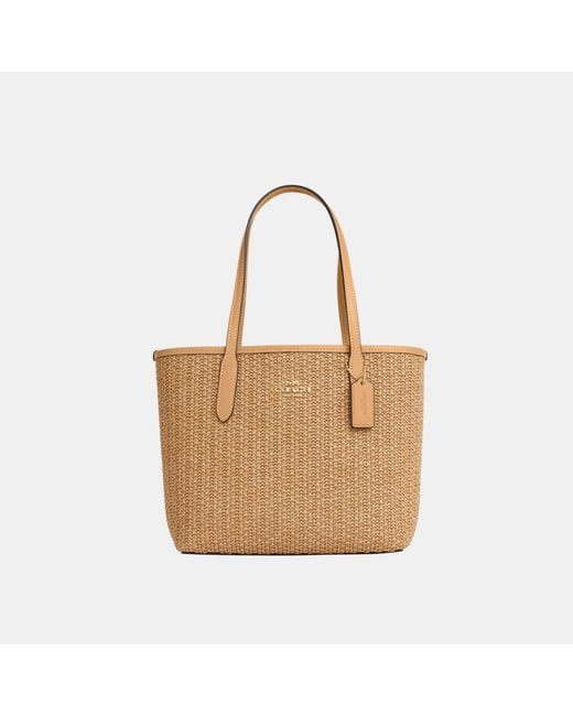 COACH Straw Leather Mix Mini City Tote Bag in White Lyst UK