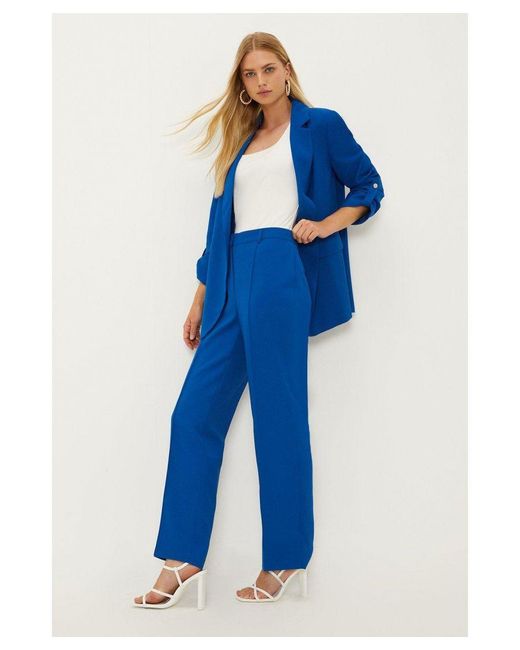 Oasis Blue Pin Stitch Crepe Straight Leg Tailored Trousers