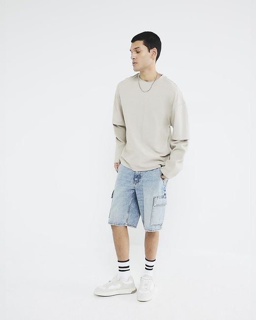 River Island Blue Cargo Shorts Denim Cotton for men