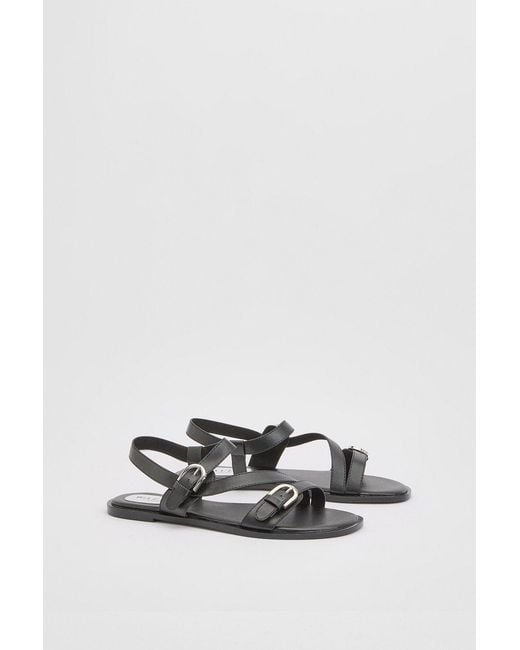 Wallis White Sheska Faux Leather Buckle Detail Asymmetrical Flat Sandals