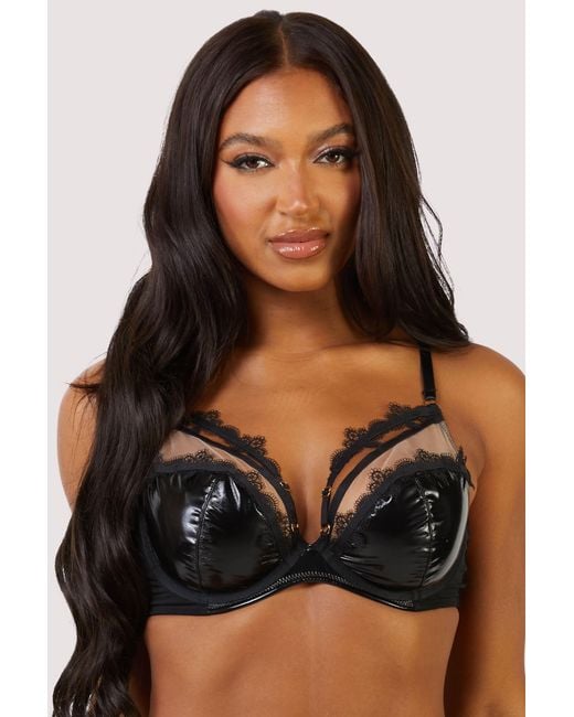 Hustler Black Brea Cut Out Pvc And Lace Trim Balconette Bra