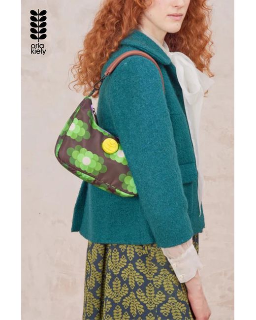 Orla Kiely Blue Vegan Mini Shoulder Bag With Adjustable Strap And Flower Haze Print