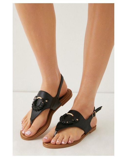 Wallis Black Frances Hardware Woven Detail Toe Post Flat Sandals