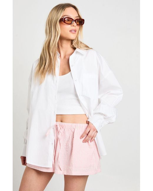 Boohoo White Petite Oversized Cotton Poplin Shirt