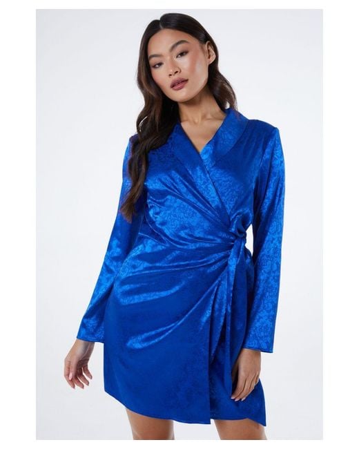 Quiz Blue Royal Satin Jacquard Mini Dress