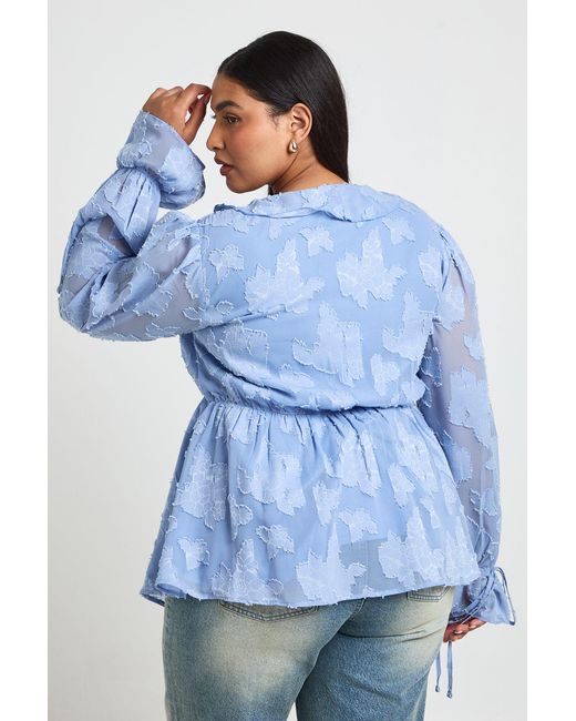 Boohoo Blue Plus Burnout Chiffon Ruffle Smock Top