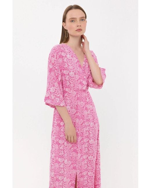 Hiccup Pink Floral Surplice Neck Maxi Dress