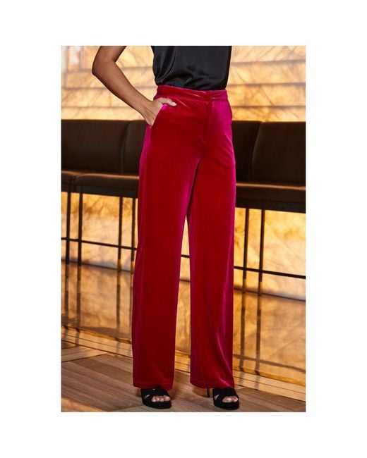 Sosandar Orange Raspberry Velvet Wide Leg Trousers