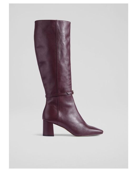 L.K.Bennett Purple Sylvia Leather Buckle-detail Knee-high Boots